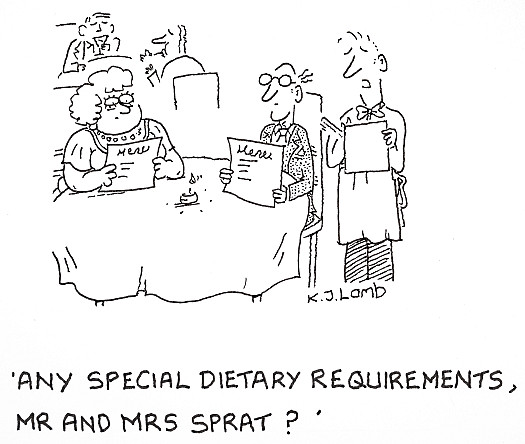 Any special dietary requirements, Mr and Mrs Sprat?