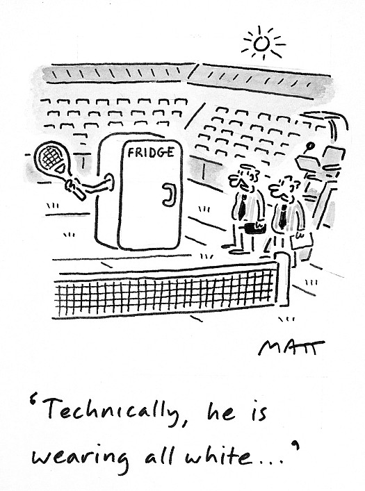 Technically, he is wearing all white ...