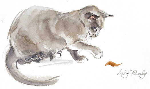 Cat Contemplating a Leaf