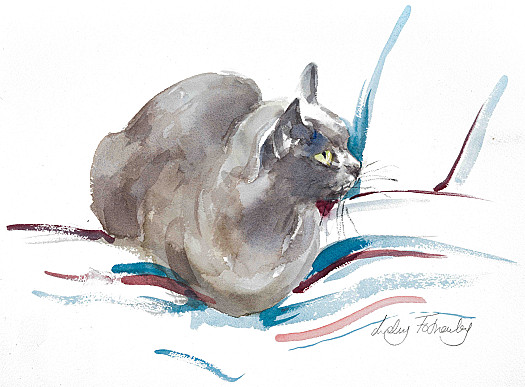 Cat on a Striped Cushion