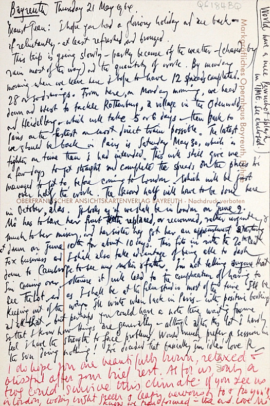 Letter to Jean EllsmoorBayreuth, Thursday 21 May 1964