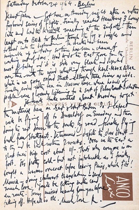 Letter to Jean EllsmoorBerlin, Saturday 24 October 1964