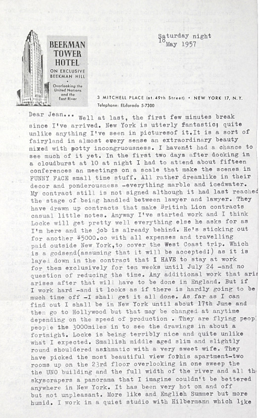Typed Letter to Jean EllsmoorSaturday Night, 18 May 1957