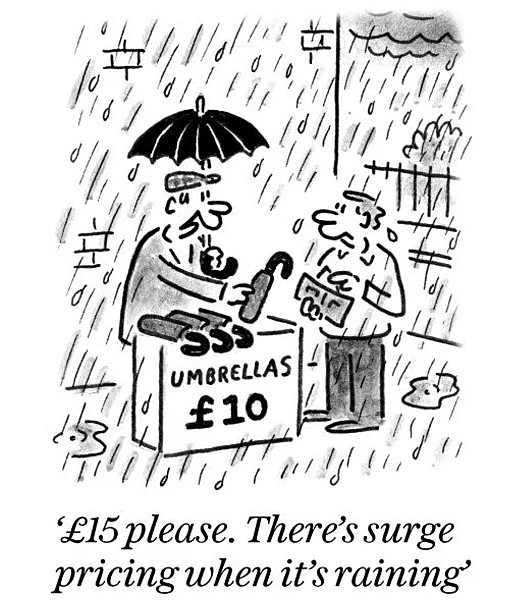 &pound;15 please. There's surge pricing when it's raining