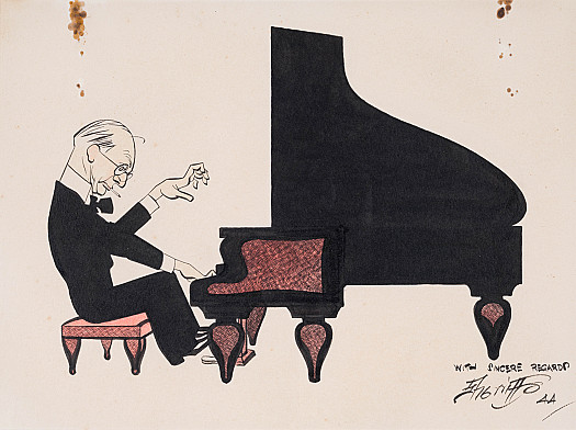 Sir Neville Cardus playing a Grand Piano