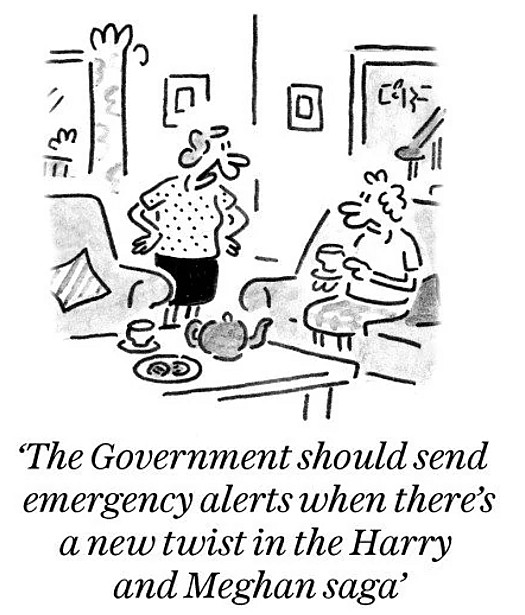 The government should send emergency alerts when there's a new twist in the Harry and Meghan saga
