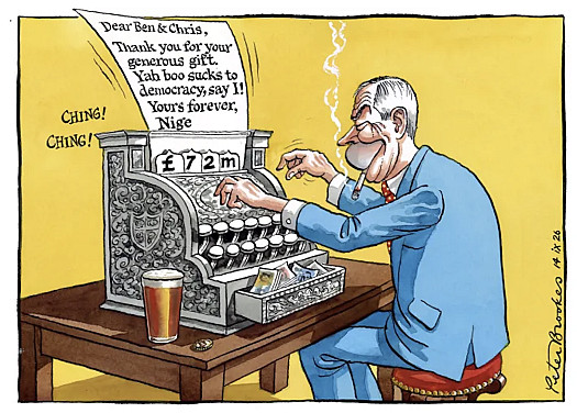 Dear Ben &amp; Chris,Thank you for your generous gift. Yah boo sucks to democracy, say I! Yours forever, Nige