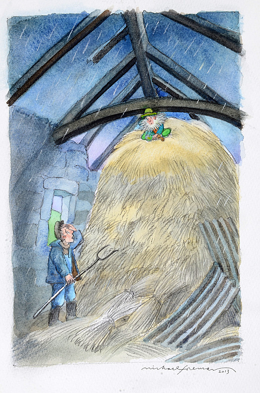The Little Old Man Was Sitting Cross-Legged Up On the Hayrack