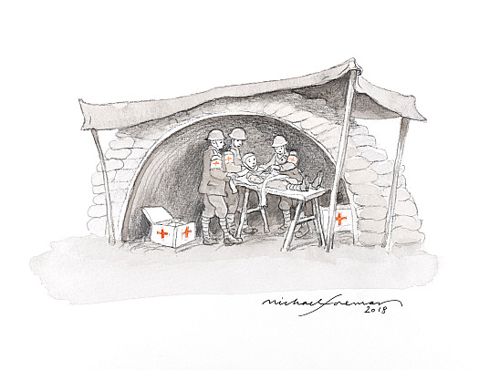But this morning there were not many soldiers about up at the Field Hospital, and those that were there were busy carrying stretchers, seeing to the wounded.