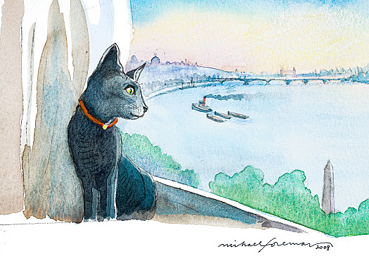 Usually I'd find Kaspar sitting at the bedroom window, watching the barges steaming by on the river