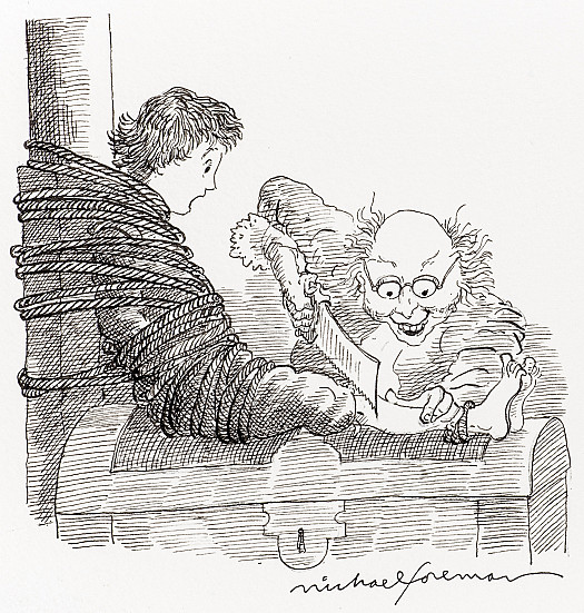 And he came up to Nicobobinus, and raised the saw over his leg