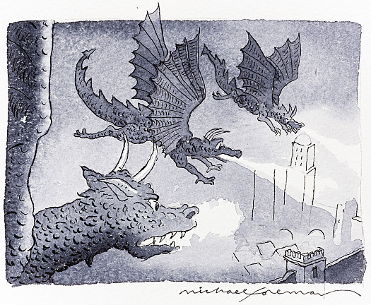 Now the dragons began to swoop in, wave after wave, breathing fire in white-hot plumes
