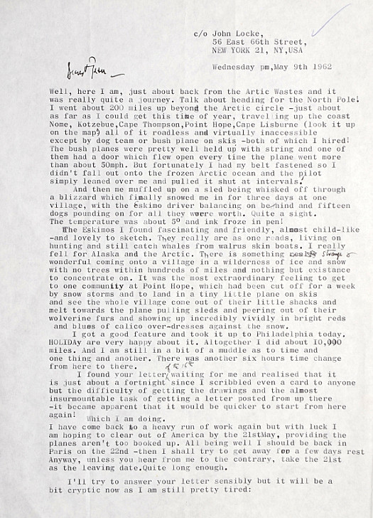Typed Letter to Jean EllsmoorWednesday Pm, 9 May 1962