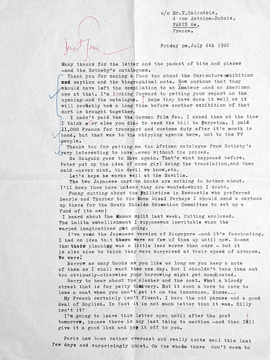 Typed Letter to Jean EllsmoorFriday Pm, 6 July 1962
