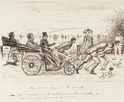 How to Kill Time at the Seaside: hire bath-chairs, put the bath-chairmen inside, and drag them as fast as you can up and down the Parade