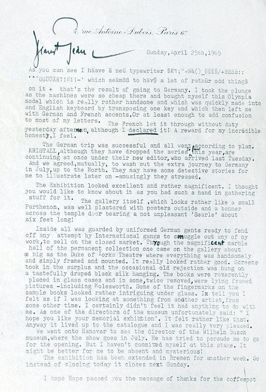 Letter to Jean EllsmoorSunday, 25 April 1965