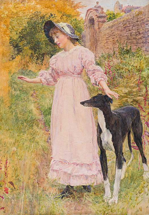 Girl with a Greyhound outside Ch&acirc;teau d&rsquo;Honvault