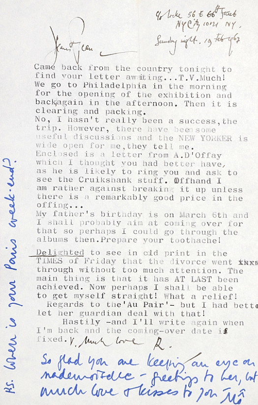 Letter to Jean EllsmoorSunday Night, 19 February 1967