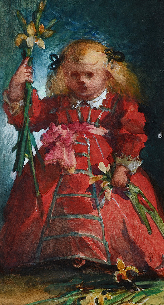 Red Dress and Lilies