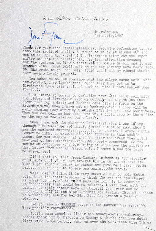 Letter to Jean EllsmoorThursday 19 July 1967