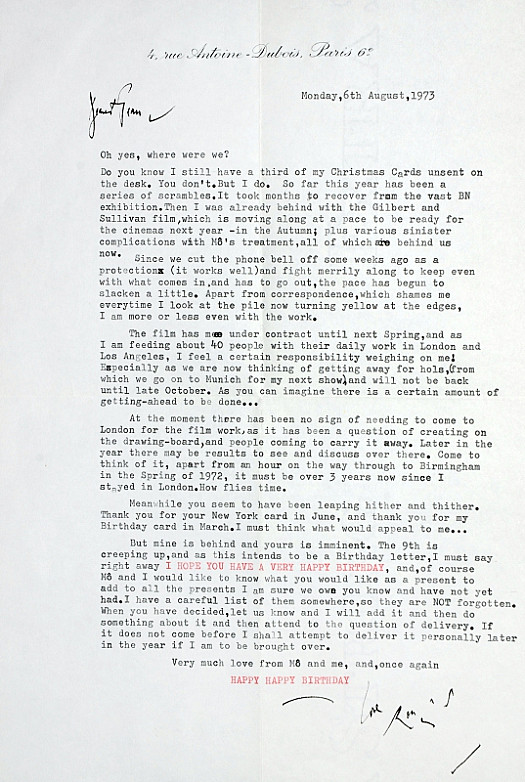 Letter to Jean EllsmoorMonday 6 August 1973
