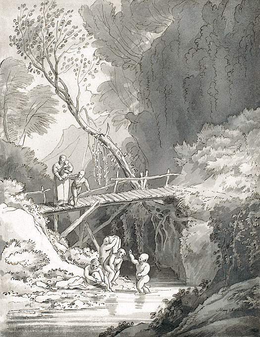 Children Bathing In a Mountain Stream