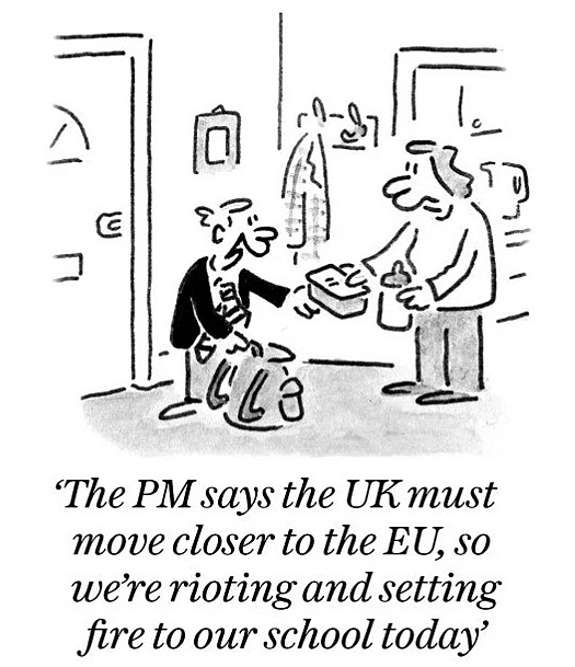 The PM says the UK must move closer to the EU, so we're rioting and setting fire to our school today