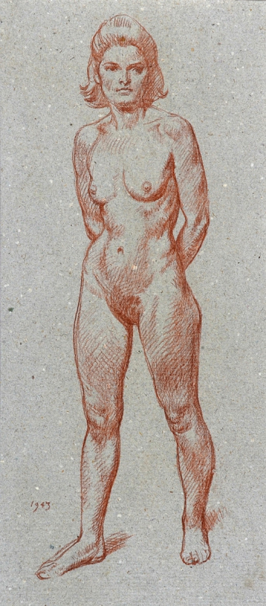 Female Nude Standing with Arms Behind Her Back